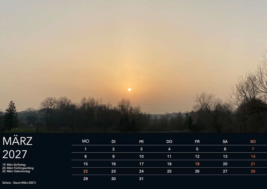 März im Wandkalender Heimatwetter 2027: Sahara – Staub, aufgenommen März 2021