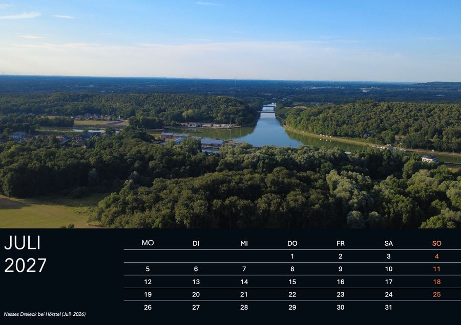 Juli im Wandkalender Heimatwetter 2027: Nasses Dreieck bei Hörstel, aufgenommen Juli 2026