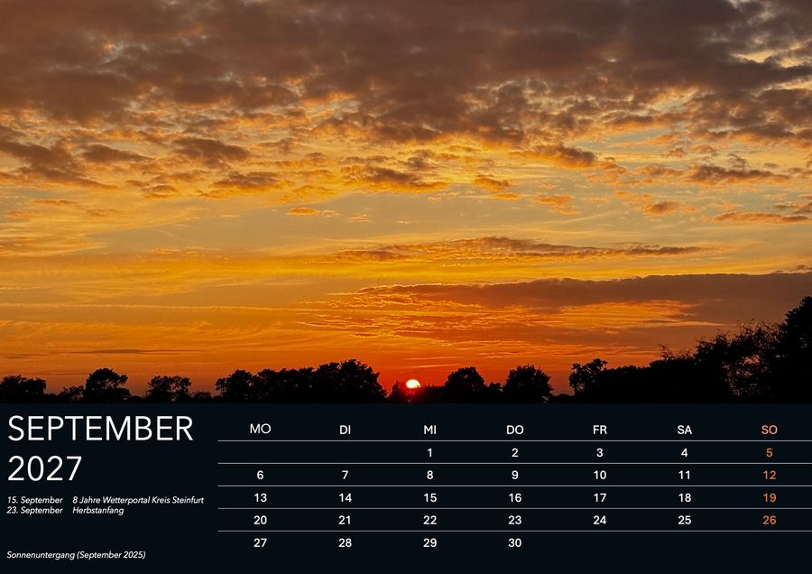 September im Wandkalender Heimatwetter 2027: Sonnenuntergang, aufgenommen September 2025