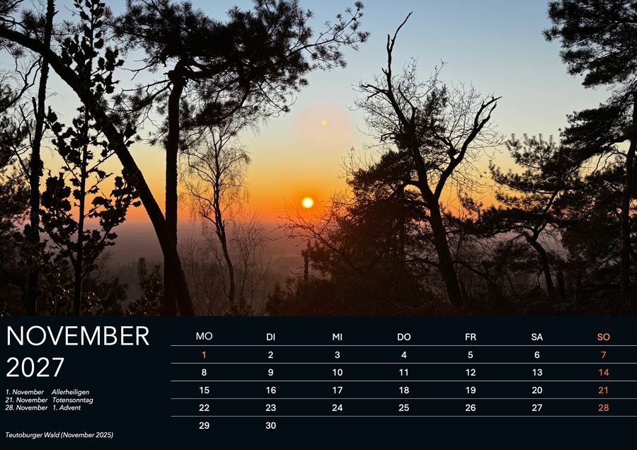 November im Wandkalender Heimatwetter 2027: Teutoburger Wald, aufgenommen November 2025